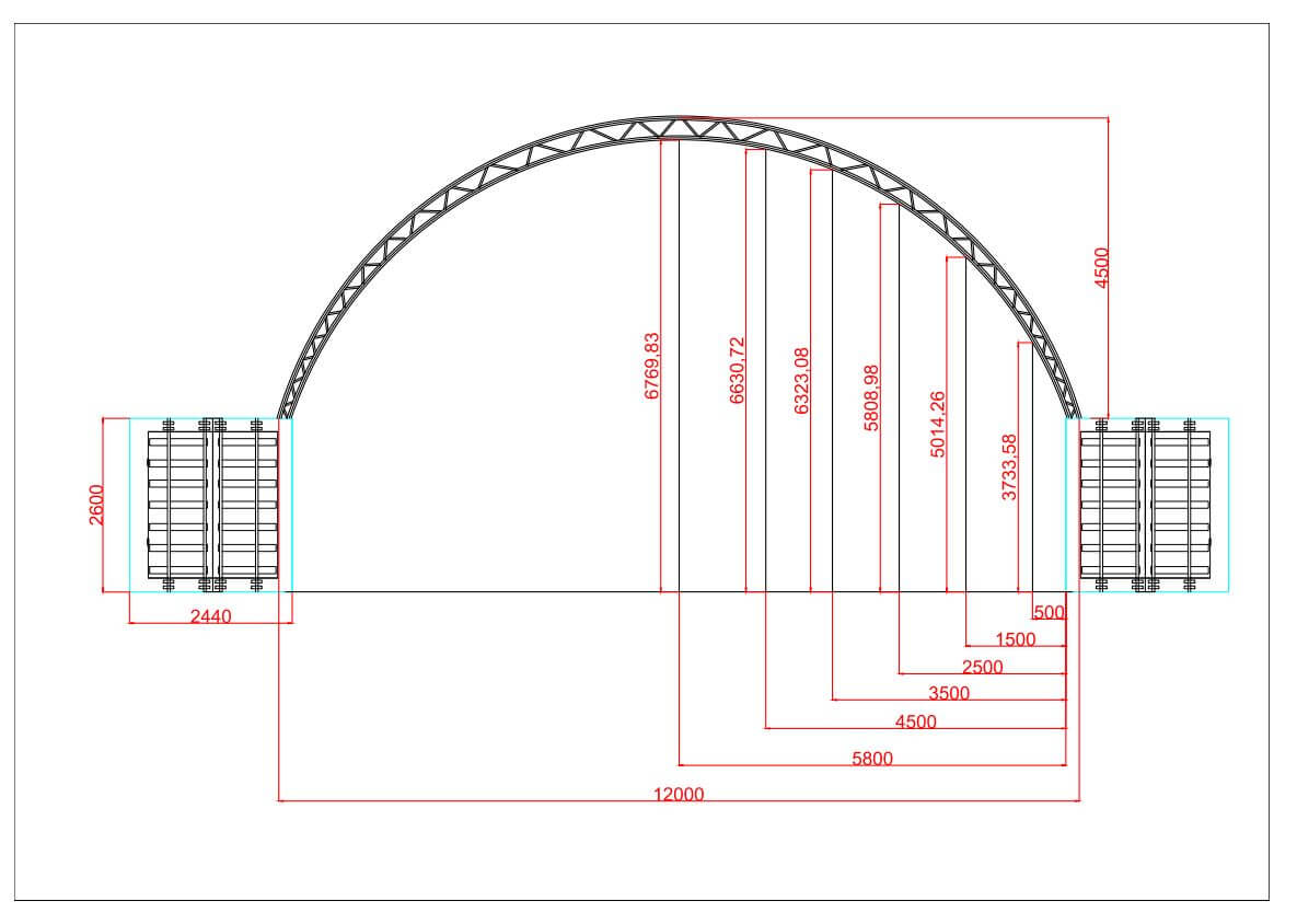  12m x 12m Corturi pe containere cu schelet dublu Specificatii