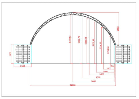  12m x 12m Corturi pe containere cu schelet dublu Specificatii